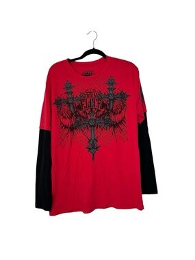Y2K MMA Elite Red Cross Graphic Thermal Long Sleeve T Shirt L Goth Streetwear
